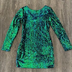 Sequined Long Sleeve Mini Dress